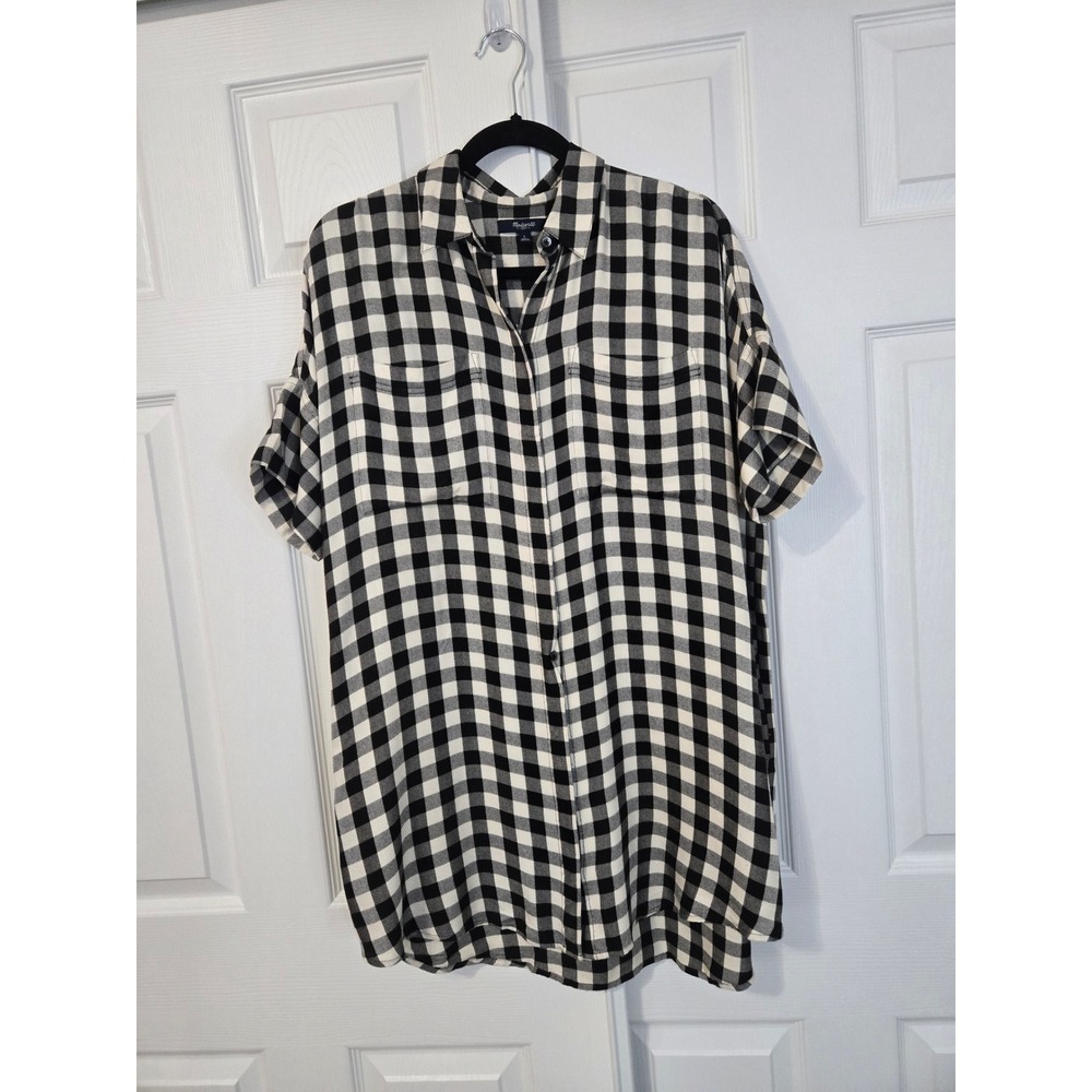 Madewell Black White Buffalo Check Gingham Short Sleeve Shirt Dress Large 2027